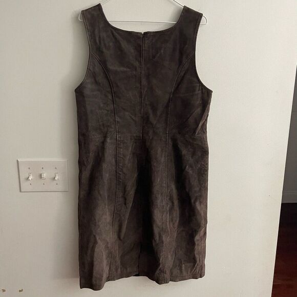 Bagatelle Brown Suede Leather Jumper Dress 12 Old Money Preppy Dark Academia - Picture 9 of 11